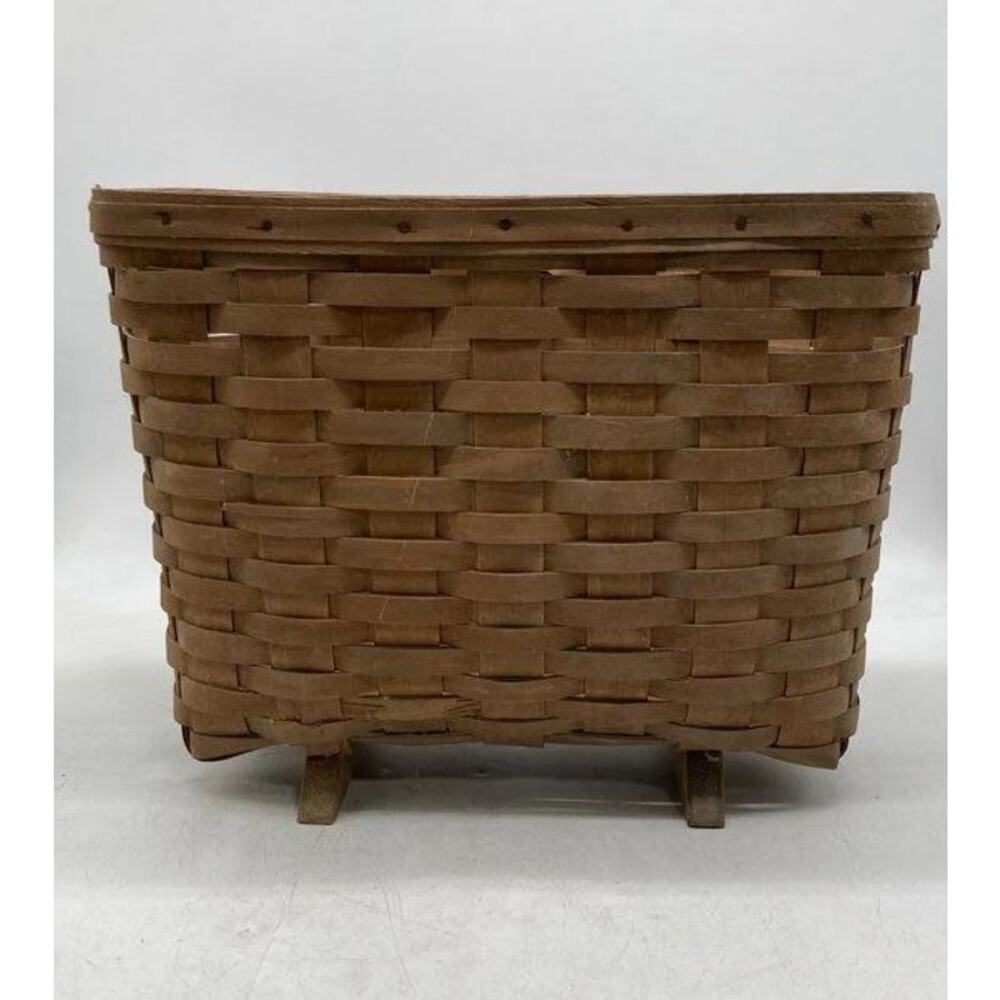 Vintage Longaberger LARGE FOOTED BASKET Magazine Storage Handwoven Wood 1983 - Picture 3 of 7